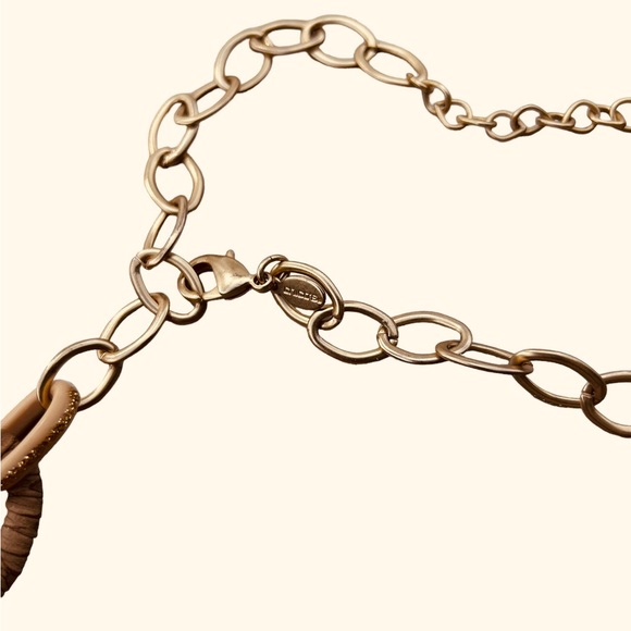 Vintage Chico's Goldtone Beige & Brown Leather Wrapped Chain Link Necklace - Picture 3 of 5